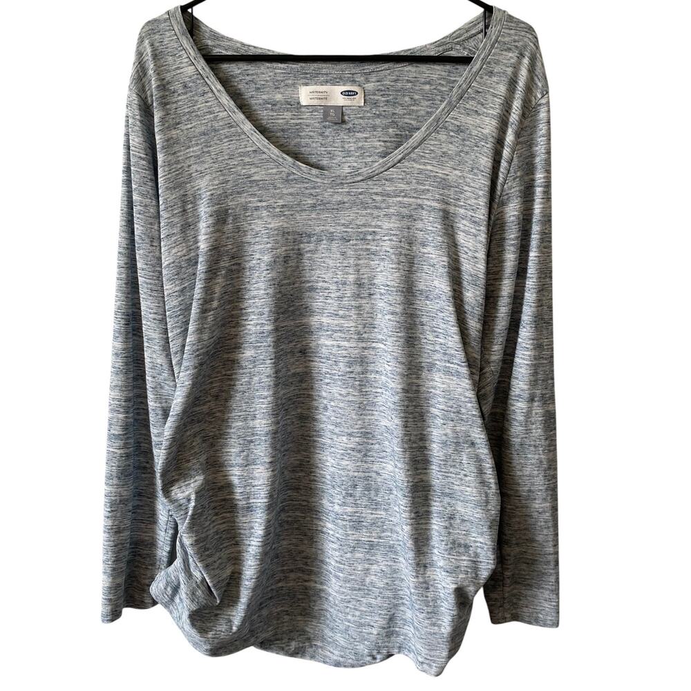 OLD NAVY Long Sleeve Maternity T Shirt Heather Gray Blue Size XL Scoop Neck
